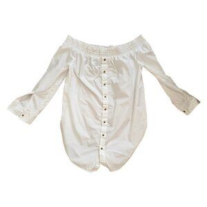 Maeve Anthropologie White Long Sleeve Off Shoulder Dress Sz M